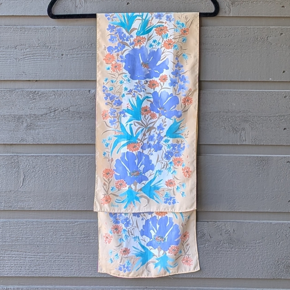 VTG 1960s Vera Neumann Watercolor Pastel Floral Rectangular Scarf 46"L x 10.5"W